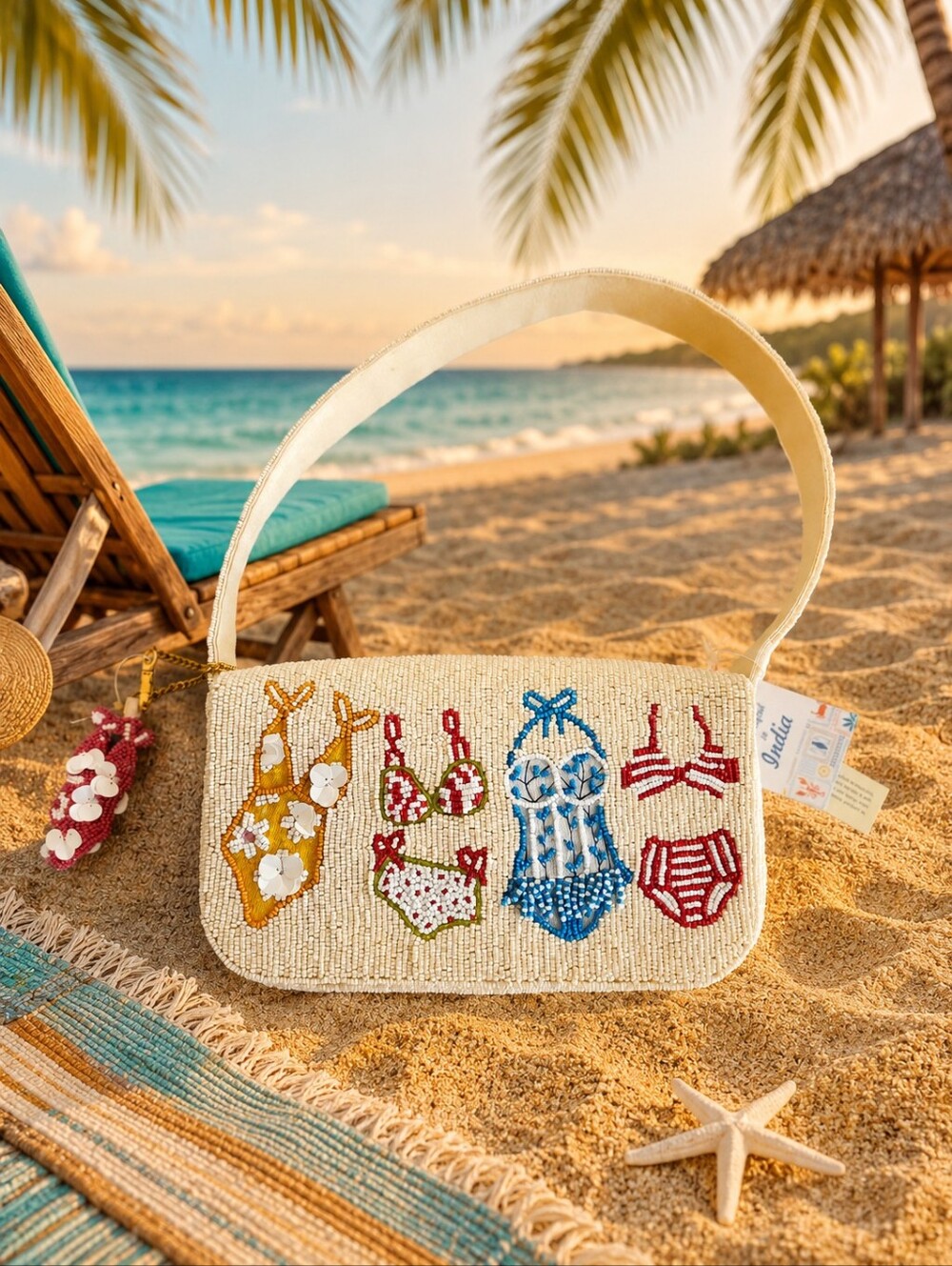 Beaded Embroidered Bikini Beach Shoulder Handbag Sol And Mer Hard To Find NWT